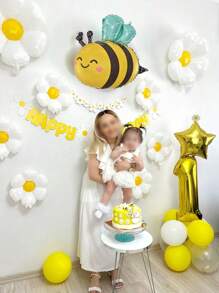 13pcs/Set 32 Inch Gold/Black 0-9 Number Balloons, Giant Bee Shaped Foil Balloon, Daisy/White Flower Balloons (Approx. 42cm Diameter), 12 Inch Yellow/Black Polka Dot Balloons, Creating A Dreamy Bee-Themed Party For Birthday Celebration, Spring Outdoor Party, Business Events, Etc.