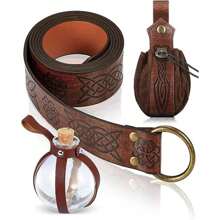 3pcs Viking Leather Waist Belt Pouch Set, Medieval Style Bottle Costume Accessories Viking Belt Kit, With Bottle For Viking Warrior Cosplay Halloween Costume Props Prom - Brown - View 6