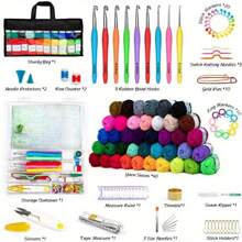 113 Beginner Crochet Tool Set, Including Crochet Thread And Needle, Ergonomic Portable Crochet Set, Beginner Crochet Teaching Guide, Video Tutorial (Some Accessories Come In Random Colors)