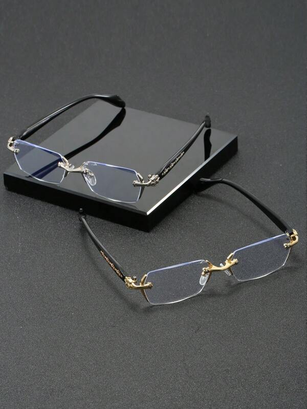 Men's Diamond-Edged Metal Luxury Fashion Transparent Glasses, Suitable For Daily Wear, Study, TV Watching, Computer Gaming