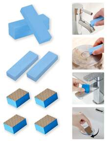 2pcs Rust Remover & Stain Remover, Magic Eraser Sponge, Abrasive Sponge Block, Blemish-Free Sponge Wipe, For Bathroom Glassware, Kitchen Pot Stains, Faucet, Cookware & Glassware Cleaning Tool, Removes Dirt, Rust & Limescale