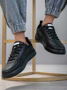 2025新款男士运动鞋男时尚帅气休闲鞋系带男鞋滑板鞋男士运动鞋个性街头男鞋 - 黑色 - 查看 4