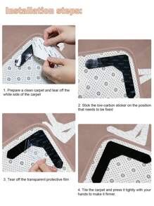 2/6片装可水洗PU地毯胶带，防滑，可重复使用地毯固定带 - 黑色 - 查看 3