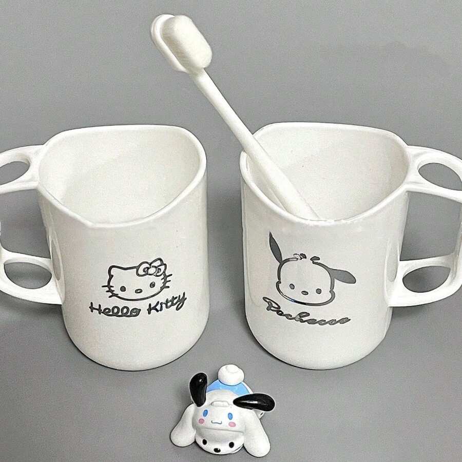 Sanrio 1pc.Cute Metal Patch Sanrio Wash Cup Highly Attractive Couple Dormitory Home Plastic Toothbrush Cup