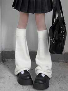JK日式少女风白色针织喇叭腿套，适合春夏秋季穿着，舒适保暖。 - 白色 - 查看 1