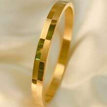 1 件时尚格子不锈钢金色手链，适合女士日常佩戴和作为节日礼物 - 金黃色 - 查看 2