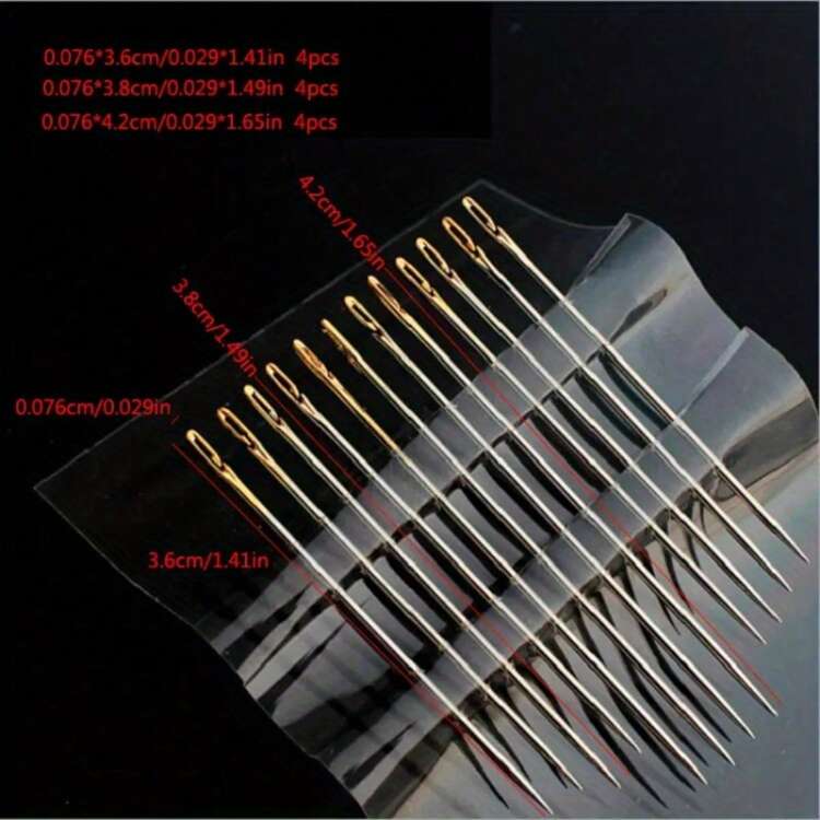 12 Pieces/30 Pieces Stainless Steel Easy-Sewn Edge Stitching Needles For Seniors, Suitable For Hand Sewing, DIY Home Craftsmanship - White, Sewing Pins, Self-Threading Needle Set, Various Sizes, Wooden Storage Tubes, Easy To Insert, Stitch, Hand Sewing, Sheets, Clothes - Multicolor - View 4