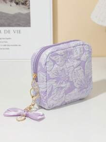 1x Cute Bow Pearl Bag Pendant + Lace Embroidery Square Bag, Bag Accessory Faux Pearl Keychain, Cute Faux Pearl Beaded Bracelet Keychain, Retro Charm Wallet Bag Backpack Car Charm For Women And Girls, Ribbon Pearl Pendant Suitable As A Gift For Friends And Relatives - Multicolor - View 5