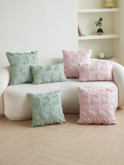 1 件复活节兔子刺绣毛绒靠垫套，适合所有季节通勤、客厅、卧室、派对的家居装饰