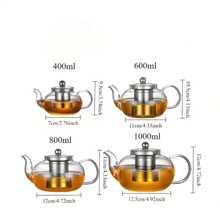 1pc High Borosilicate Glass Teapot, Thick Stainless Steel Infuser Flower Tea Pot, Tea Separation Brewing Kettle - Multicolor - View 3