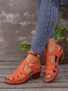 Comercio transfronterizo Tallas grandes 36-43 Sandalias de tacón alto grueso de moda color negro, sandalias blancas de uso diario con puntera abierta, sandalias para mujer de suela gruesa naranja, nuevos llegados de verano