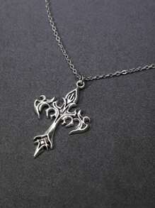 Dây chuyền thép không gỉ hình ngôi sao Cubic Zirconia phong cách Gothic cổ điển dành cho nam và nữ - Bạc - Xem 3
