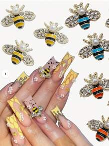 10pcs 3D Crystal Rhinestone Luxury Bee Nail Charms - Metal Nail Art Jewelry For DIY Manicure Decor - Unscented Diamond Design Craft Decoration With Vibrant Nail Decor And Rhinestone Embellishments