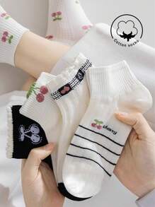 1/3/5/10 Pairs Of Women's Cotton Socks,Short Socks,Invisible Socks,White Socks,Women Socks,Cute Socks,Girls Socks, Autumn/Winter/Spring/Fall/Summer Socks,Mesh Breathable Details, Guide Rail Breathable Hole Design, Moisture Wicking, Soft And Smooth, Suitable For Various Holidays, Sports, Leisure, Business And Other Daily Wear, Can Be Worn All Year Round, Color Combinations Are Random. - Multicolor - View 1