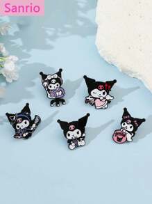 Sanrio 5 peças Sanrio, broche de esmalte adorável, broche de metal Sanrio criativo e personalizado com desenho animado, decoração fofa Kuromi, broche de liga de óleo, acessórios comemorativos, acessórios decorativos de escritório, camisas, jaquetas, joias, Natal, Halloween