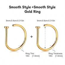 2 Pieces/1-Piece Fashion Nose Rings, Gold And Silver Stainless Steel Nose Rings, Non-Piercing Design Fake Nose Rings, Punk Style, Hip Hop Style, D-Shaped Nose Rings, Crystal Nose Rings, Zirconia-Inlaid Fake Nose Rings