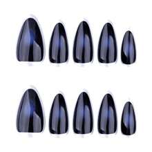Transform Your Nails With 24pcs Minimalist Modernist Creative Retro Novelty Unique Personalized Music Festival Handsome Dark Style Hottie Silver Edge Haze Blue Blending Medium Almond Press On Nails Fake Nail Kit, Suitable For Girls And Women With Unique Personalities To Use In Daily Life And During Music Festivals