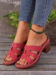 跨境大码36-43夏季新款时尚粗跟黑色拖鞋凉鞋，露趾日常穿白色凉鞋，时尚安哥拉红色PU鞋面女士厚底凉鞋 - 安哥拉紅 - 查看 3