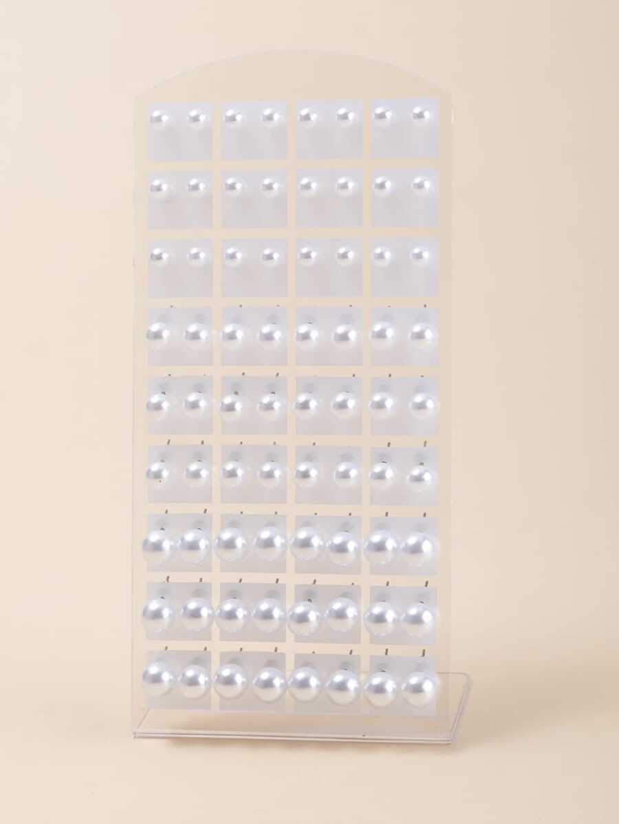 36 piezas/12 piezas Pendientes de perla acrílica blanca, las pequeñas imperfecciones superficiales son normales, sin tarjeta incluida - Blanco - Ver 1