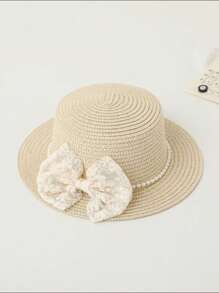 1 件儿童太阳帽，韩版女童防晒草帽，公主沙滩帽配饰，适合幼儿女孩