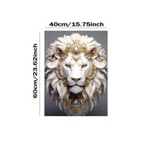 1pc, Animals Posters, White Lion Wall Arts, Golden Luxury Jewelry And Lions Decorative Painting, For Porch, Living Room, Office, Kitchen, Home Wall Decor, Gifts For Friends, No Frame Birthday Graduation