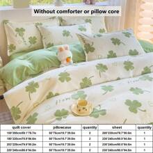4pcs Heart & Bear Print Bedding Set (1 Duvet Cover + 2 Pillow Covers + 1 Flat Sheet, Without Pillow And Quilt), Soft & Breathable, Machine Washable, Suitable For Bedroom Decor, All Season