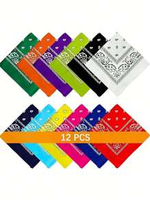 12 pièces/6 pièces/1 pièce Bandana classique à imprimé cachemire, foulard carré vintage en polyester, fichu, convient pour le printemps, l'été, l'automne et l'hiver