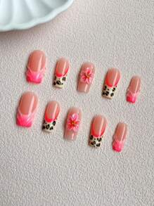 Pure Handmade Ten-Piece 2.5 Square Press-On Nails Pure Handmade Method Test Hand-Drawn Dyeing Process Pure Handmade 3D Three-Dimensional Carving Flower Modeling Glue Craft Fashionable And Versatile Suitable For Various Occasions Can Be Given To Friends, Best Friends, Relatives, New Year's Birthday Gifts Can Be Reused For Spring And Autumn