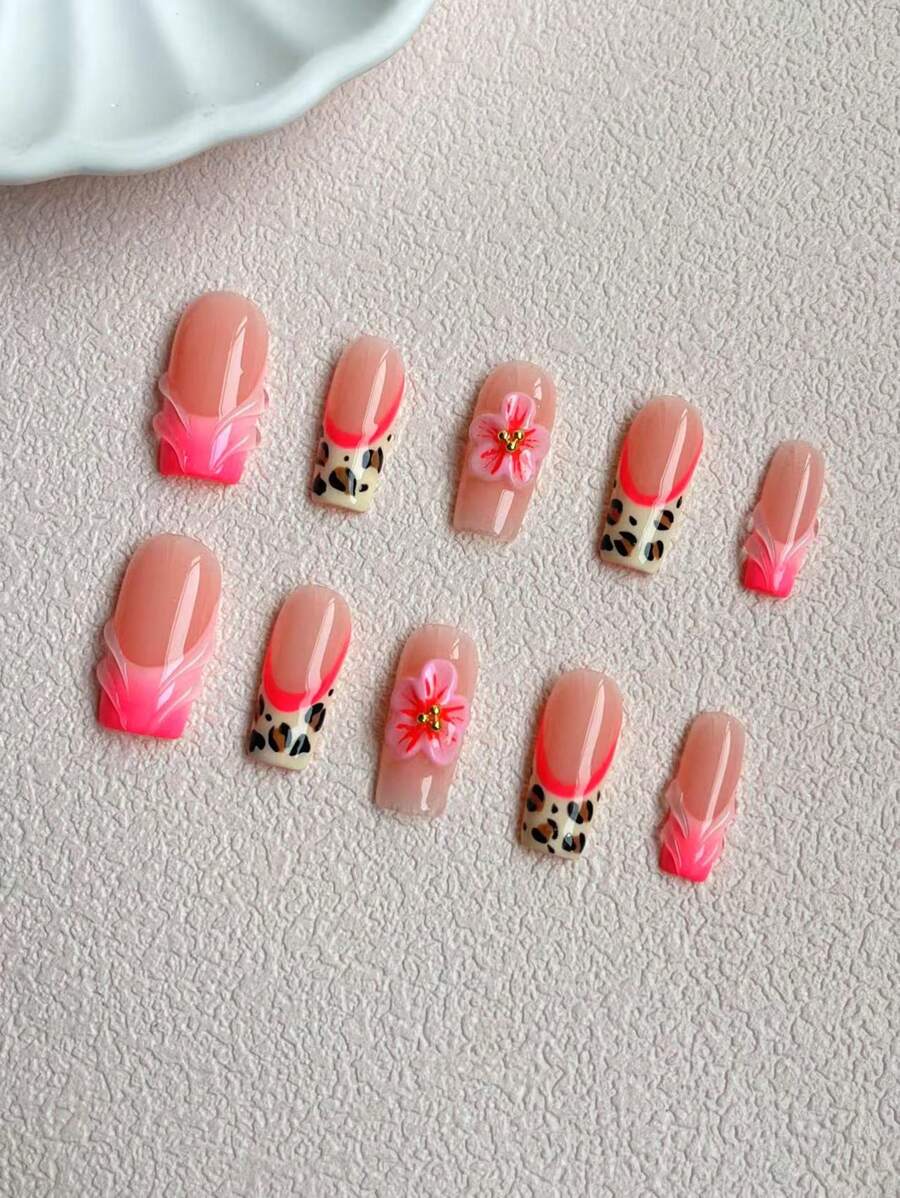 Pure Handmade Ten-Piece 2.5 Square Press-On Nails Pure Handmade Method Test Hand-Drawn Dyeing Process Pure Handmade 3D Three-Dimensional Carving Flower Modeling Glue Craft Fashionable And Versatile Suitable For Various Occasions Can Be Given To Friends, Best Friends, Relatives, New Year's Birthday Gifts Can Be Reused For Spring And Autumn