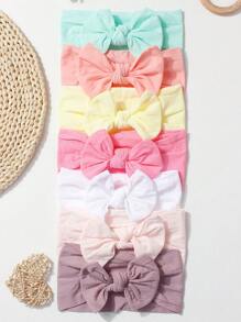 7pcs/Set Candy Color Nylon Bows Headbands Set For Infant, Suitable For Daily Wear - Multicolor - View 7
