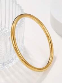 1pc Minimalist Chinese Style Nondroppy Shiny Plain Bangle Bracelet, Versatile Titanium Steel Wristband