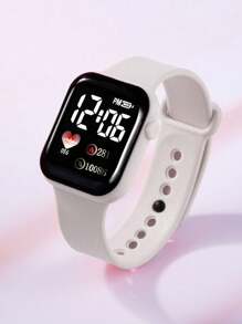 6 pièces Ensemble de montre numérique à cœur blanc et chiffres de style sport pour femmes + Ensemble de bijoux élégant avec papillon en strass