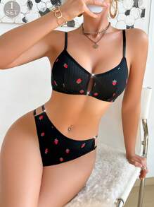 1 set de lencería cómoda con estampado de fresa de unicolor para mujer