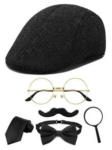 D EXCEE 6 件 1920 年代侦探服装配饰套装，适用于女士和男士软呢帽假胡须道具眼镜蝴蝶结道具领带了不起的盖茨比派对万圣节角色扮演装饰礼物舞会 - 多色 - 查看 5