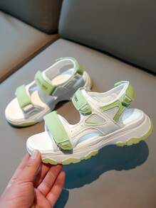 女童纯色底凉鞋，儿童沙滩鞋，夏季女童厚底凉鞋，中大童学生沙滩凉鞋 - 綠色 - 查看 1