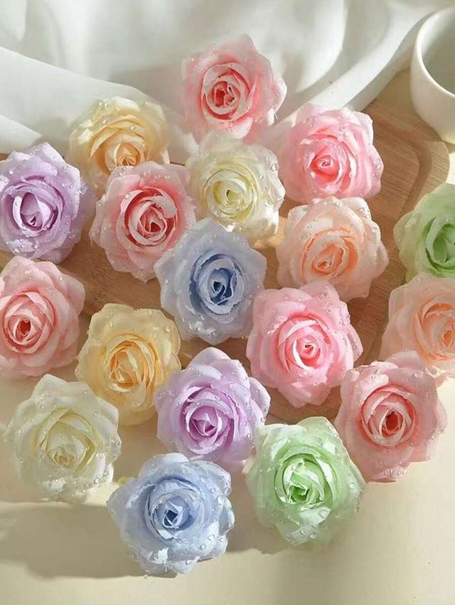 Artificial Rose Flowers With Dew Drop Design, DIY Wrist Flower, Faux Rose Flower Bouquet Gift For Valentine's Day, Wedding, Birthday, Anniversary, Bridemaid, Mother's/Father's Day