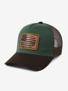 1 pieza Gorra de béisbol de poliéster casual con bordado de bandera nacional y letra, con protección UV, versátil para usar en todas las estaciones