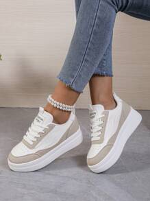 Women's Outdoor Wedge Sneakers, Thick-Soled Casual Sports Shoes, Hidden Heeled Comfortable Trainers - Khaki - View 2