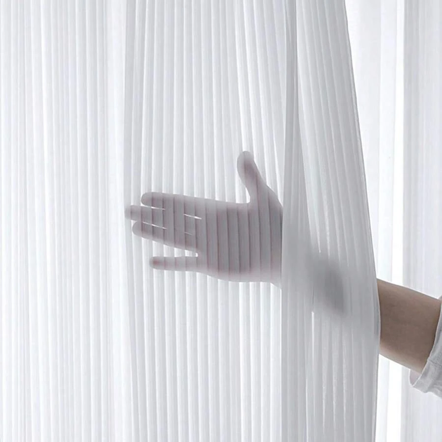 1pc White Vertical Stripe Sheer Curtain, Nordic Minimalist Solid Style, Rod Pocket Design, Easy To Hang, Washable, Premium Voile Fabric, Soft & Breathable, Filtering Light, Modern Home Window Privacy Decor, Suitable For Bedroom, Living Room, Bathroom, Dining Room, Closet, Office