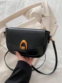 Fashionable Solid Color Mini Portable Shoulder Bag, Simple Back Design, Suitable For Women Daily Use, Date, Gift, Equipped With Adjustable Shoulder Strap - Black - View 7