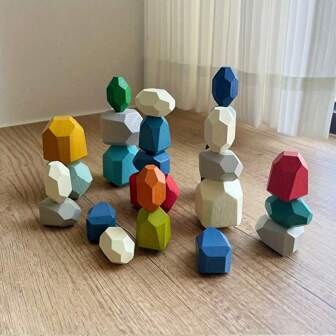 木制分类堆叠石头，幼儿感官玩具，蒙特梭利学习玩具，儿童积木游戏，适合 3 4 5 6 岁男孩和女孩的生日礼物