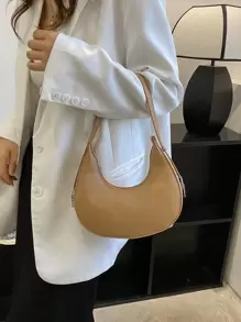 极简主义鳄鱼压纹法棍包纯色单肩包女士百搭腋下包 - 卡其色 - 查看 2