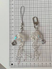 1 pieza Colgante de llavero con forma curva de metal de animal marino transparente de medusa soñadora, adecuado para funda de auriculares, bolso, teléfono, llaves (cantidad aleatoria de cuentas). Accesorios de coche, encantos de bolso, accesorios escolares, góticos, Y2K, accesorios de Halloween, ideas de regalo del Día del Maestro, Navidad, portaidentificaciones de cordones de bolso - Multicolor - Ver 4