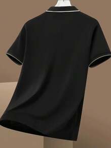 男士短袖纽扣领衬衫，适合高尔夫、网球和户外休闲运动，时尚 Polo 衫上衣 - 黑色 - 查看 3