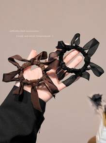 2 piezas Scrunchies de malla con lazo, banda elástica para cola de caballo elegante, accesorios para el cabello de alta elasticidad para la primavera