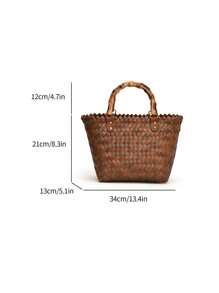 2025 新款手工编织藤条手提包、复古竹结手提包、手工竹编织单肩包、礼物 - 棕色 - 查看 4