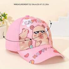 Gorra de béisbol de poliéster 100% con estampado de Capibara de dibujos animados para niños, ajustable con cierre a presión, protección solar, para uso en todas las estaciones, en color rosa para niños de 3 a 8 años, uso diario, vuelta al colegio, homecoming, regalo festivo