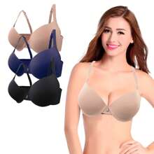 PREMIUM QUALITY D CUP BRA WITH METAL MOON DETAIL THREE-PIECE SET - Black - View 1