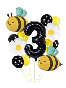 13pcs/Set 32 Inch Gold/Black 0-9 Number Balloons, Giant Bee Shaped Foil Balloon, Daisy/White Flower Balloons (Approx. 42cm Diameter), 12 Inch Yellow/Black Polka Dot Balloons, Creating A Dreamy Bee-Themed Party For Birthday Celebration, Spring Outdoor Party, Business Events, Etc.
