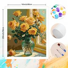 1 pièce ensemble de peinture à l'huile DIY par numéros, 40x50cm/16" X 20", Roses dans un vase près de l'appui de fenêtre, convient pour la décoration de la maison, du bureau, de la chambre à coucher, du salon